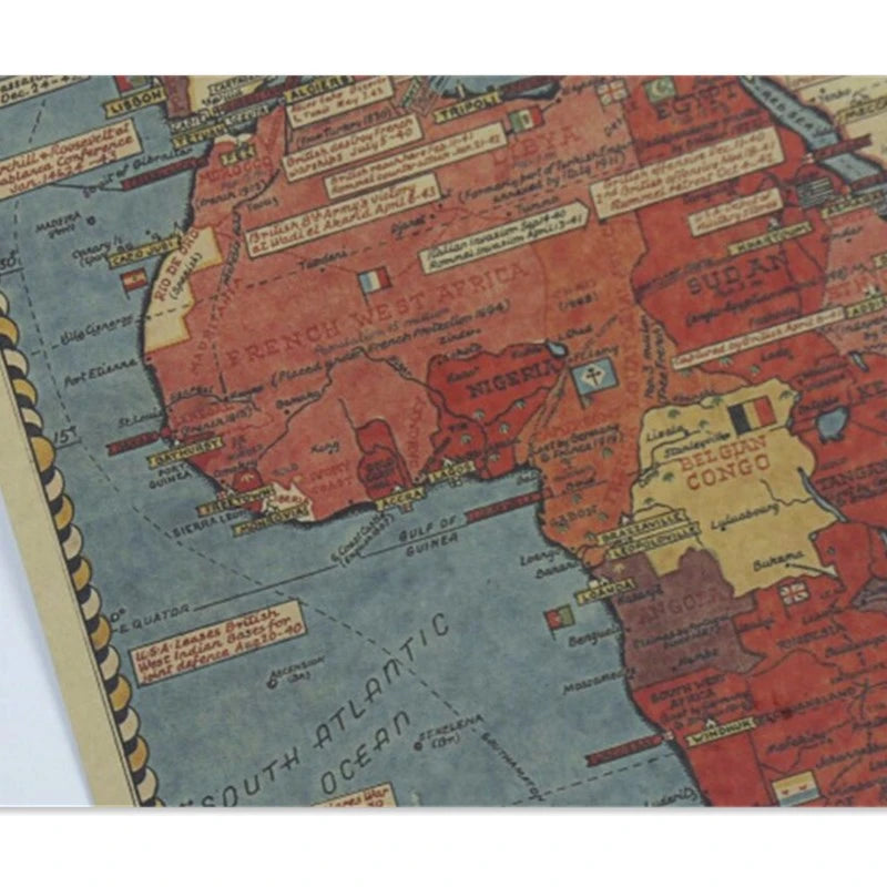 Vintage World War II The Situation Old Map Poster Retro Kraftpapier