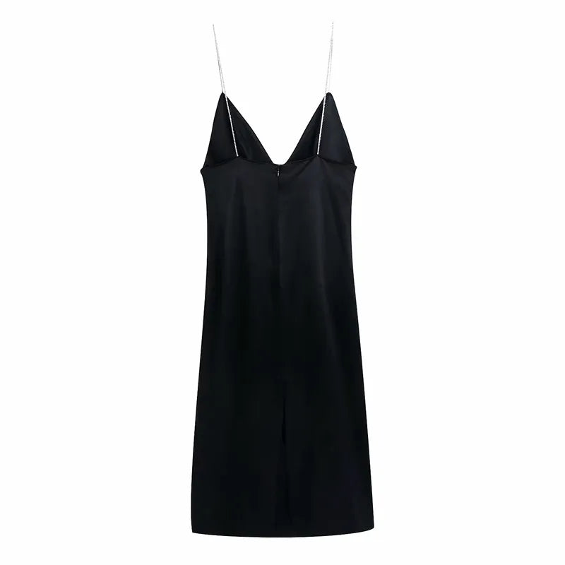 Diamond Spaghetti Strap Satin Midi Dress