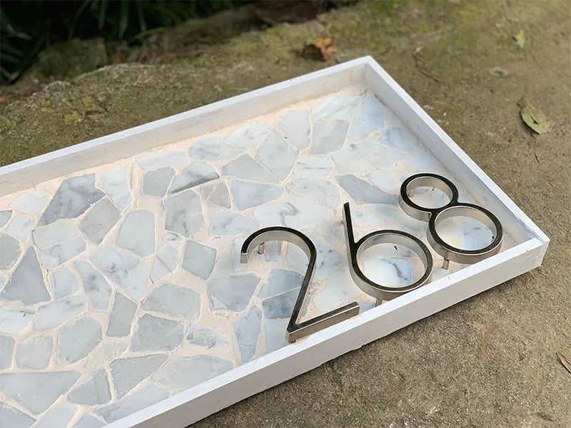 Silver 5-Inch Outdoor Address Numbers with Dash Slash