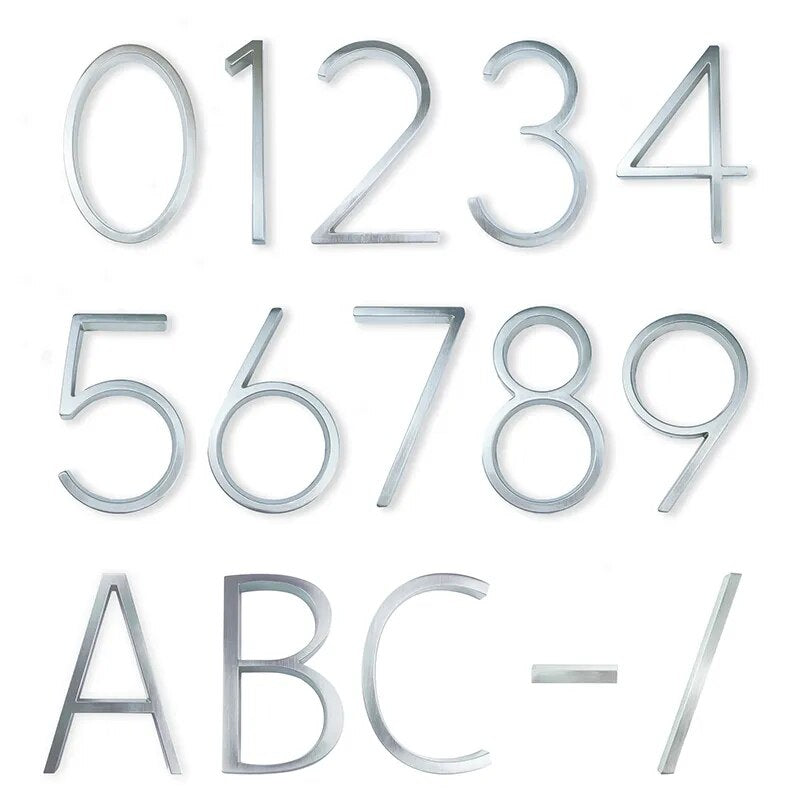 Silver 5-Inch Outdoor Address Numbers with Dash Slash