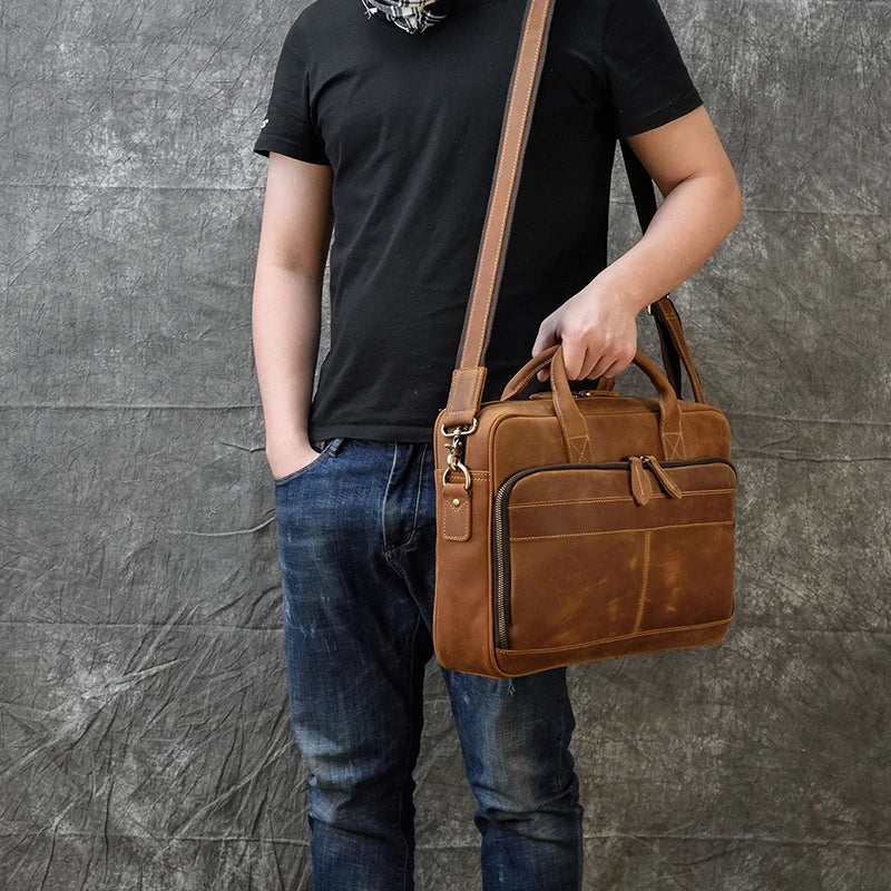 Bolso bandolera de cuero de vaca de negocios
