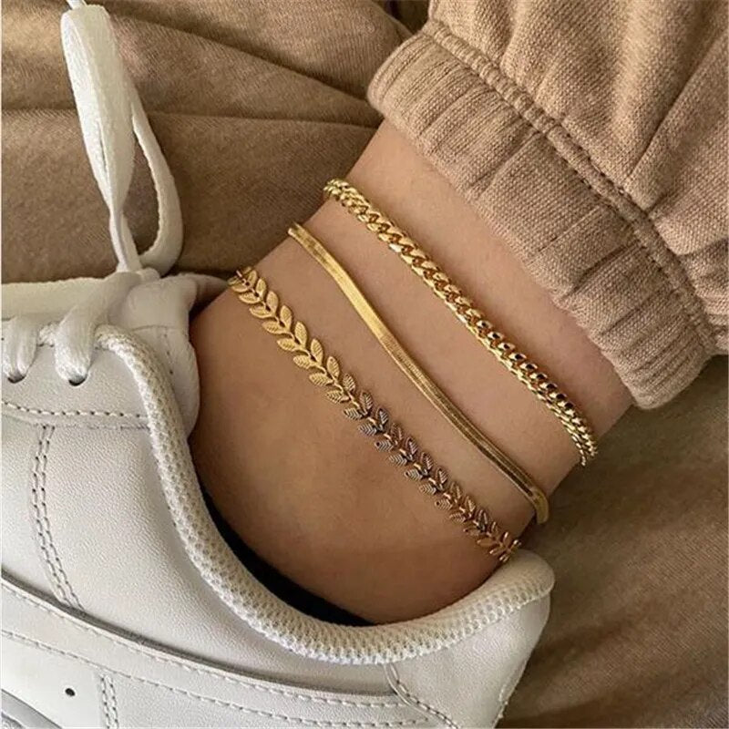 3pcs/set Simple Chain Anklets