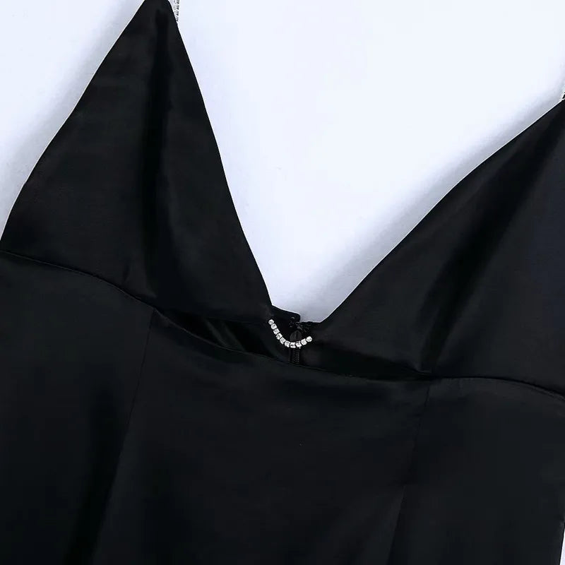Diamond Spaghetti Strap Satin Midi Dress