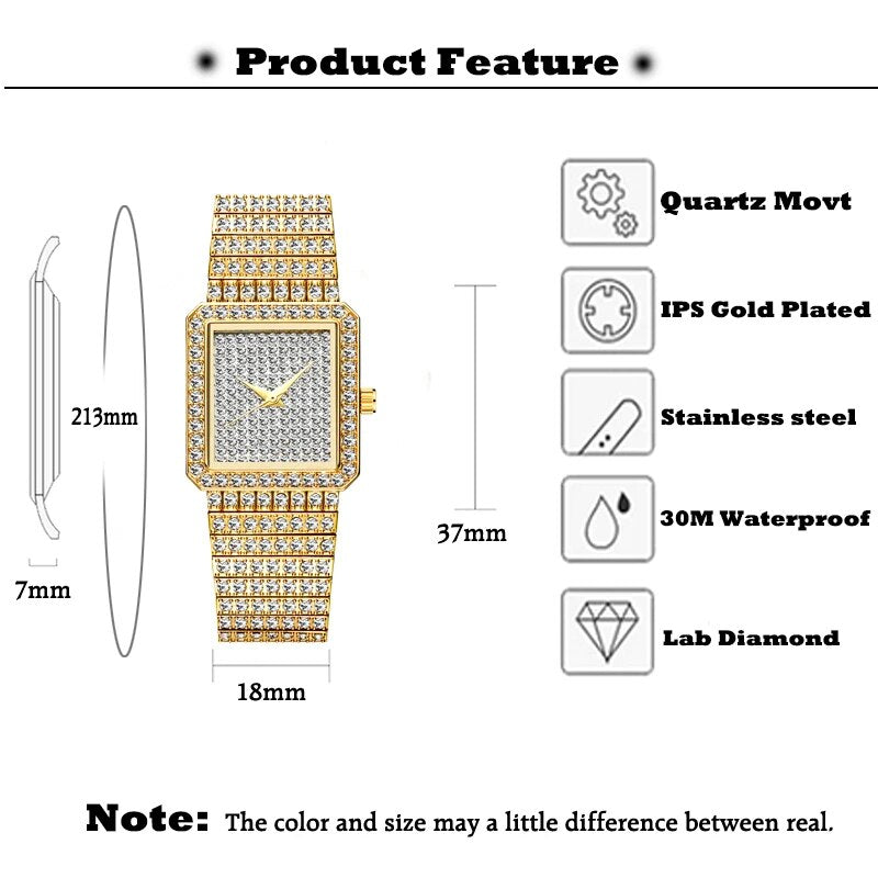 Luxury Brand Ladies Gold Square Watch