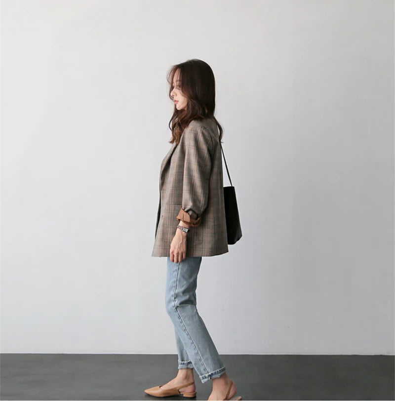 Vintage karierter zweireihiger Blazer