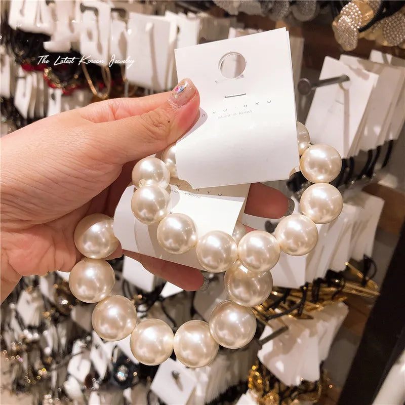 Mujer Lazos Para El Cabello Con Perlas Grandes Banda De Goma De Moda