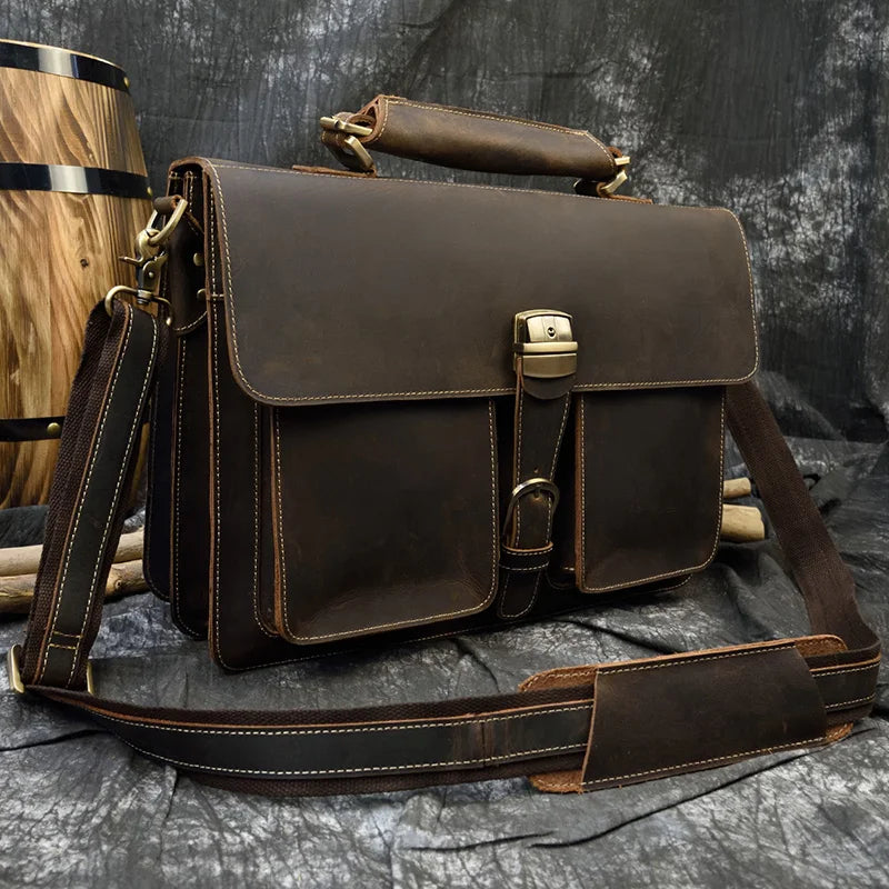 Bolso bandolera de cuero de vaca de negocios