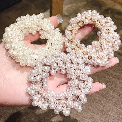 Mujer Lazos Para El Cabello Con Perlas Grandes Banda De Goma De Moda