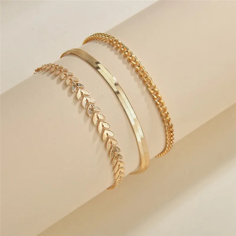3pcs/set Simple Chain Anklets