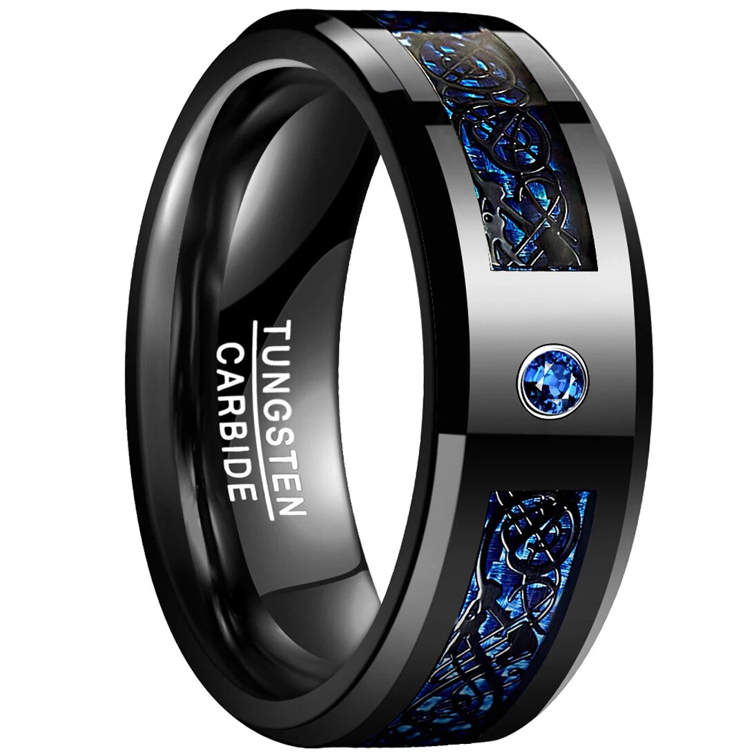 8mm Carbon Fiber  Men Rings  Black Dragon