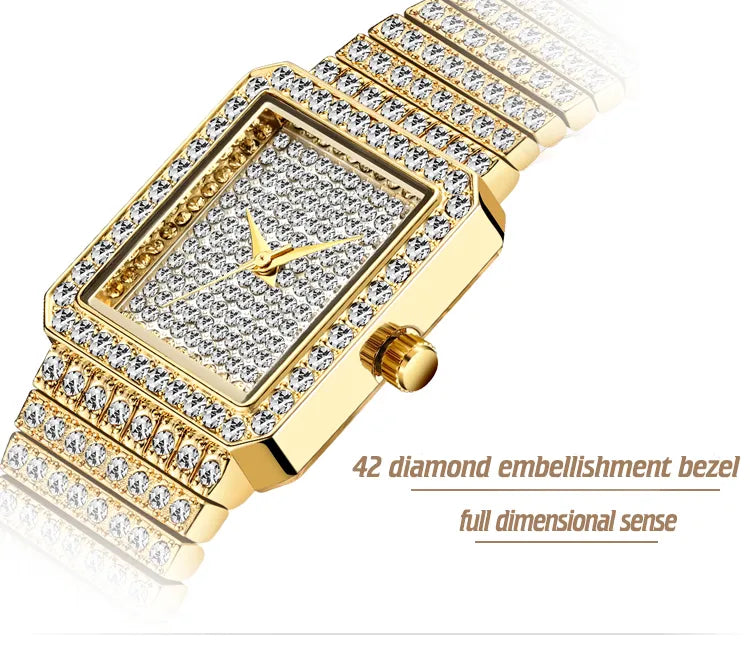 Luxury Brand Ladies Gold Square Watch