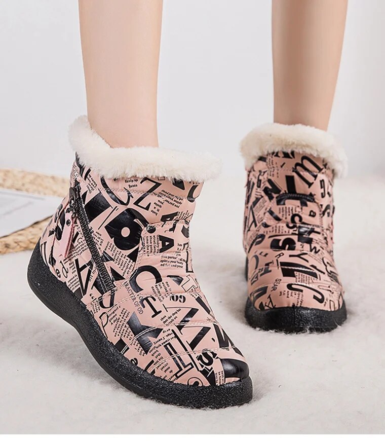 Stylish Waterproof Snow Boots for Women with Low Heels