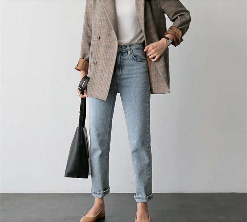 Vintage karierter zweireihiger Blazer