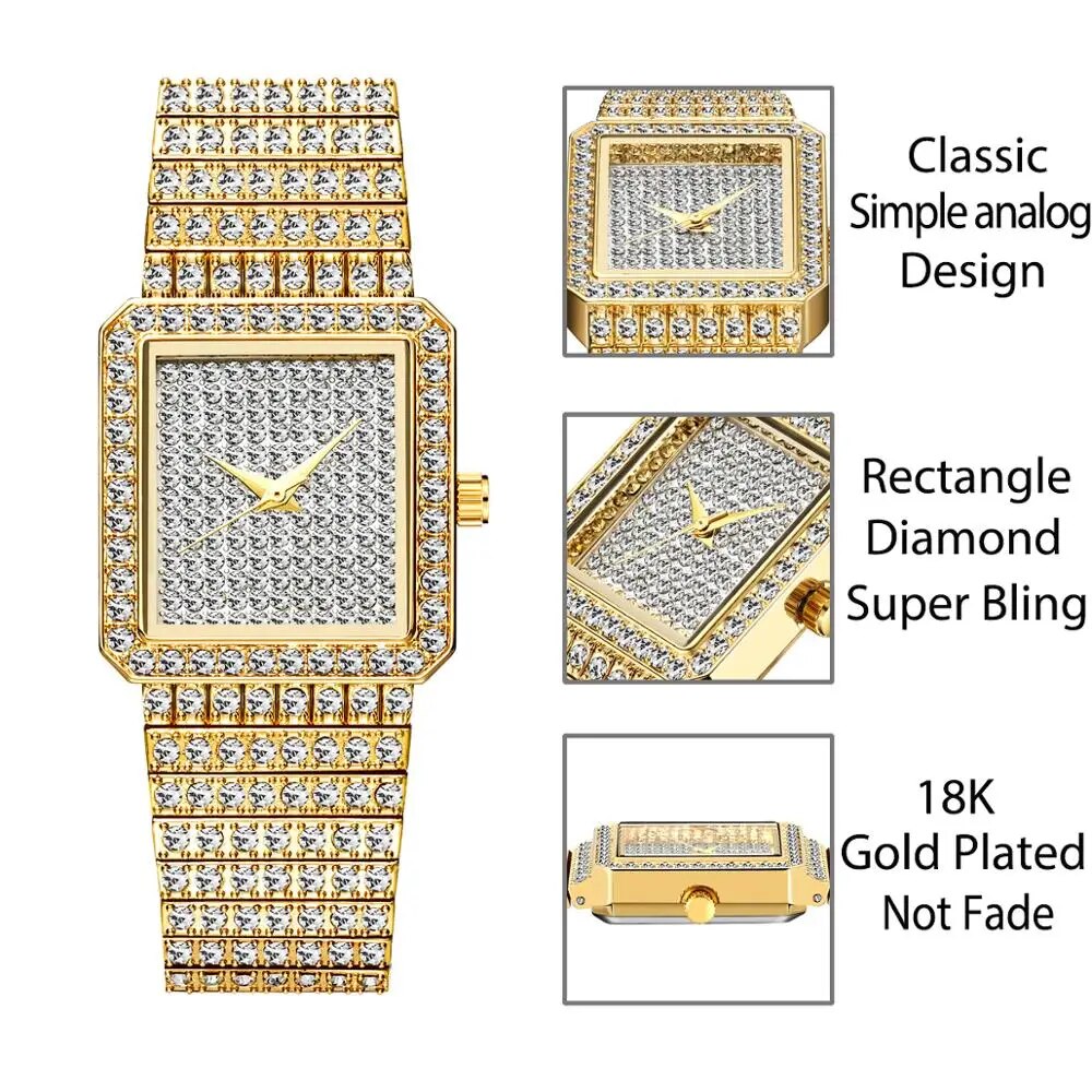 Luxury Brand Ladies Gold Square Watch