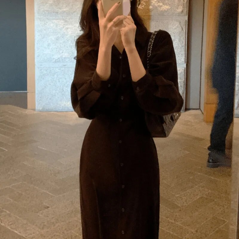 Vestido camisero midi de manga larga Elegante ajustado