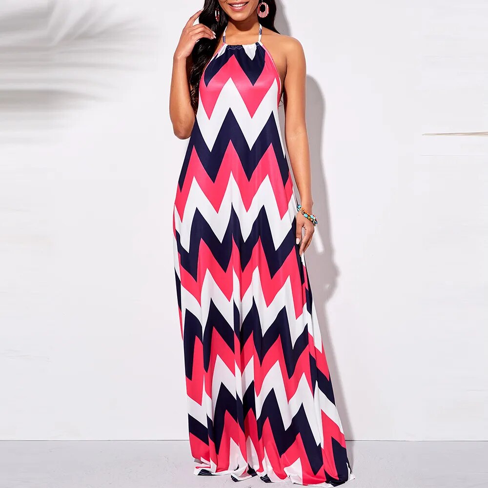 Halter Tie Contrast Geometric Print Dress