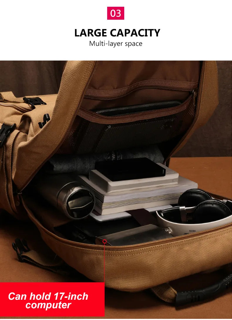Large Travel Backpack Expandable Canvas Luggage Bag
