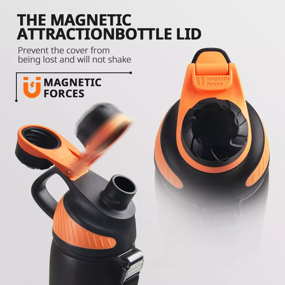 Botella de agua deportiva al aire libre con tapa magnética