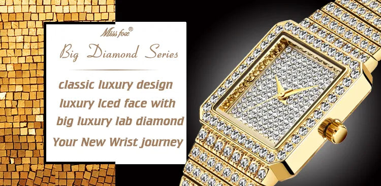 Luxury Brand Ladies Gold Square Watch