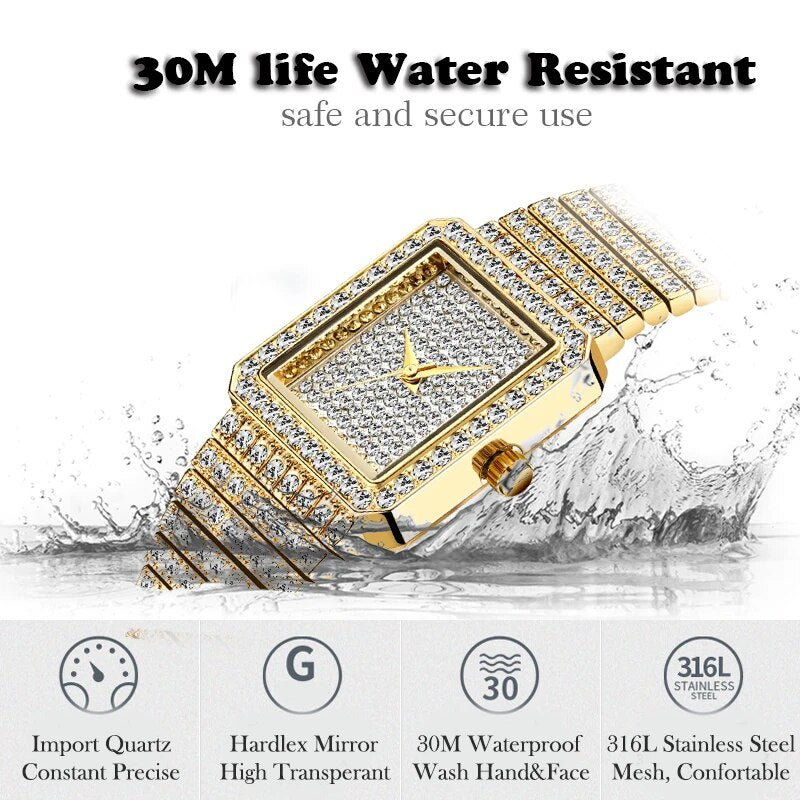 Luxury Brand Ladies Gold Square Watch