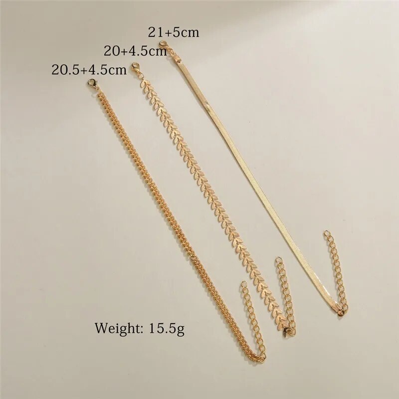 3pcs/set Simple Chain Anklets
