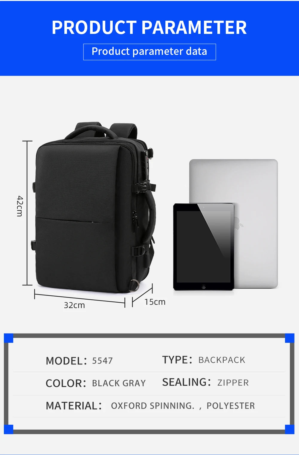 Mochila para portátil de 15,6 pulgadas con carga USB