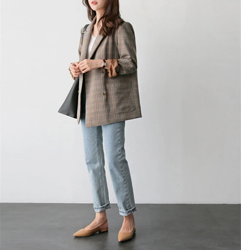 Vintage karierter zweireihiger Blazer