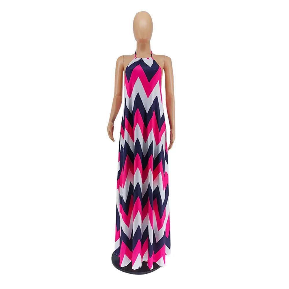 Halter Tie Contrast Geometric Print Dress