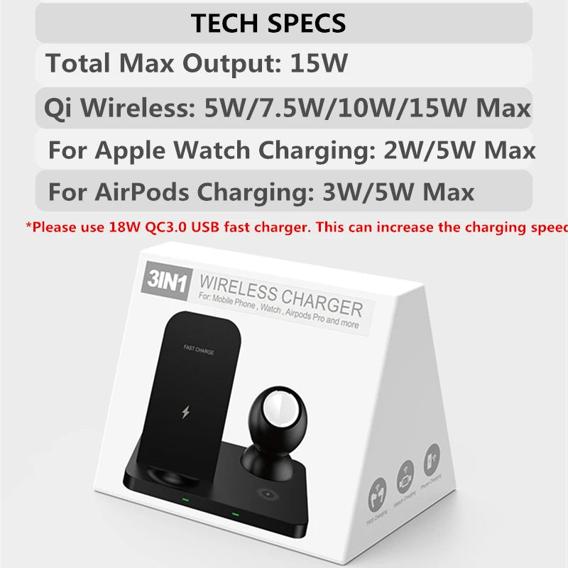 Drahtloser Ladeständer 3 in 1 Schnellladung für Apple