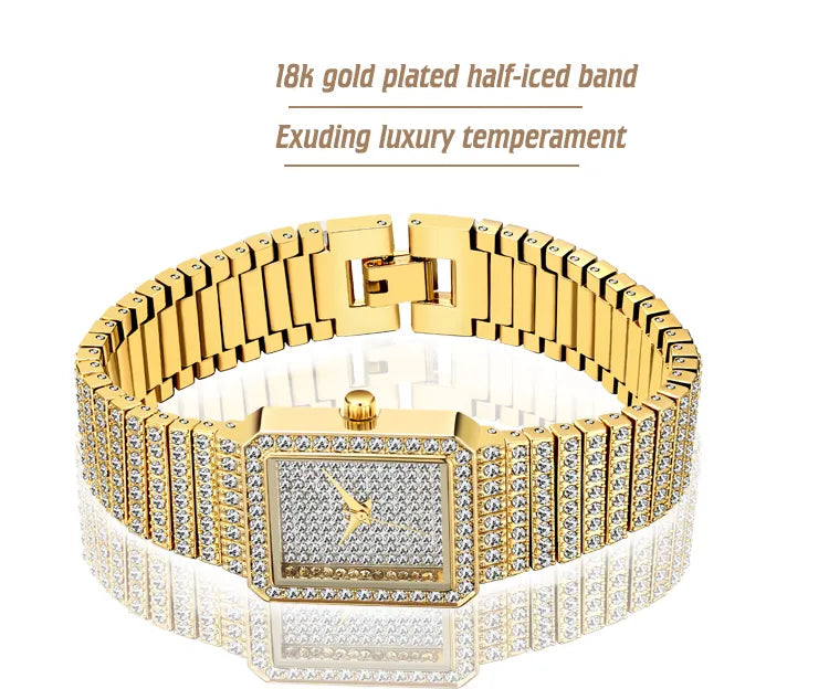 Luxury Brand Ladies Gold Square Watch