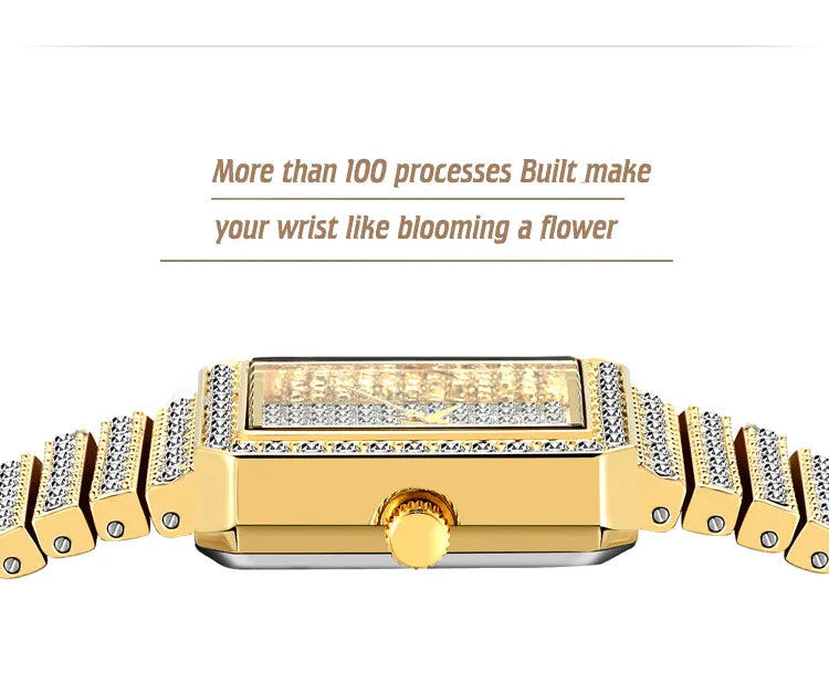 Luxury Brand Ladies Gold Square Watch