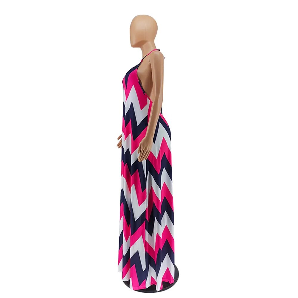 Halter Tie Contrast Geometric Print Dress