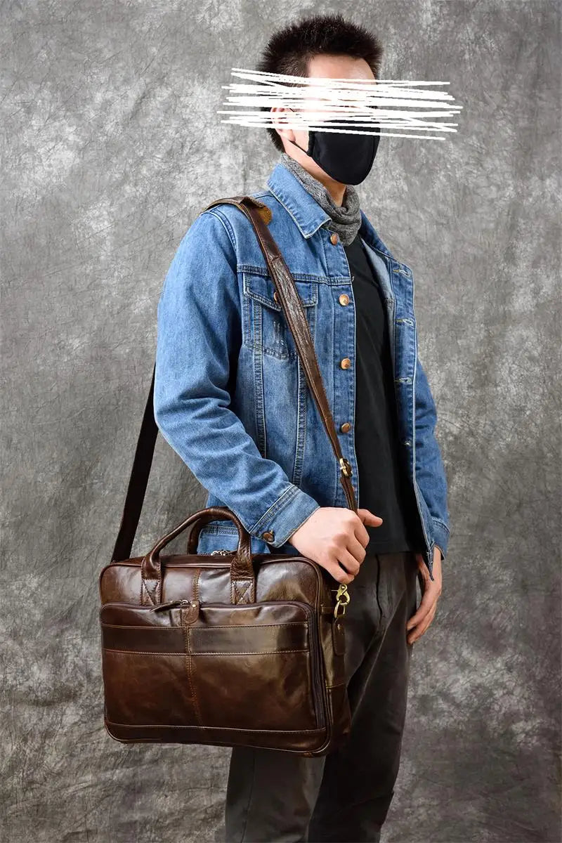 Bolso bandolera de cuero de vaca de negocios