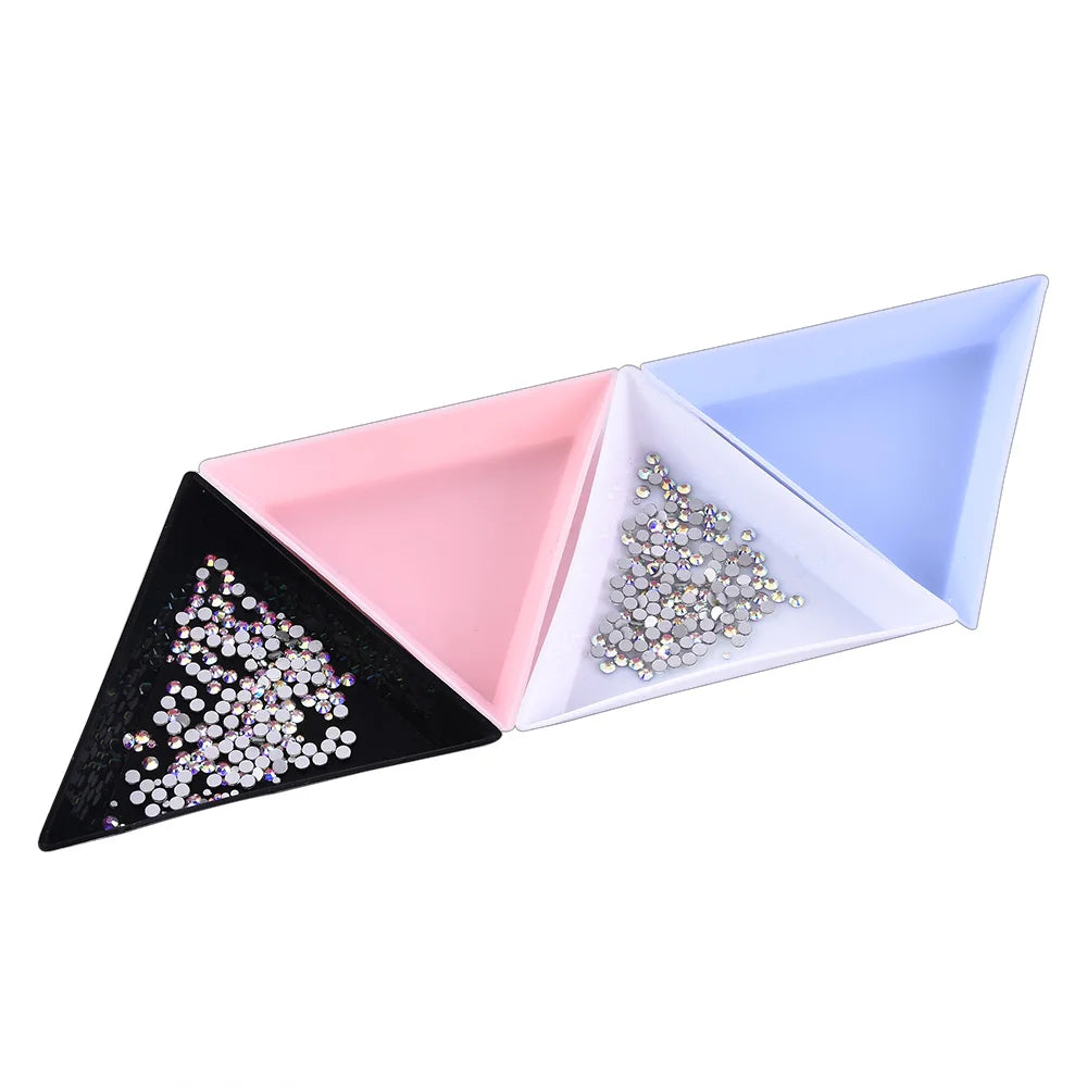 Triangle Plastic Rhinestone Nail Storage Box Plate Tray