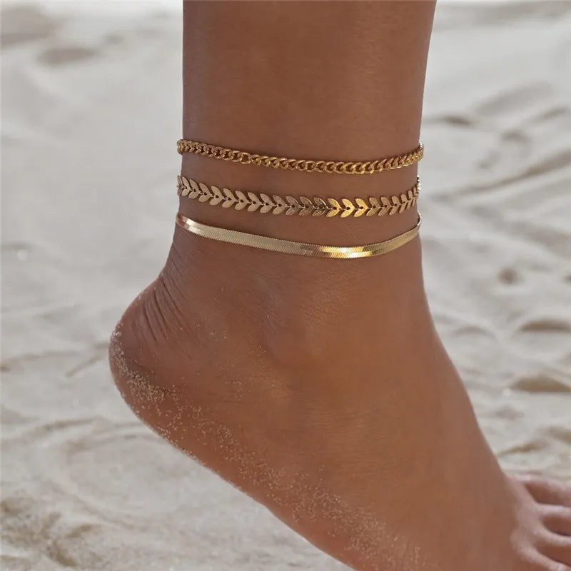 3pcs/set Simple Chain Anklets
