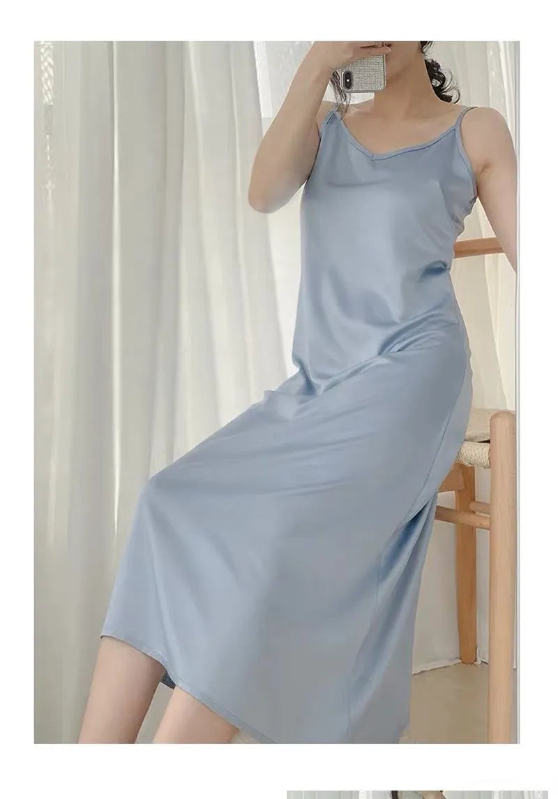 Summer Spaghetti Satin Long Dress