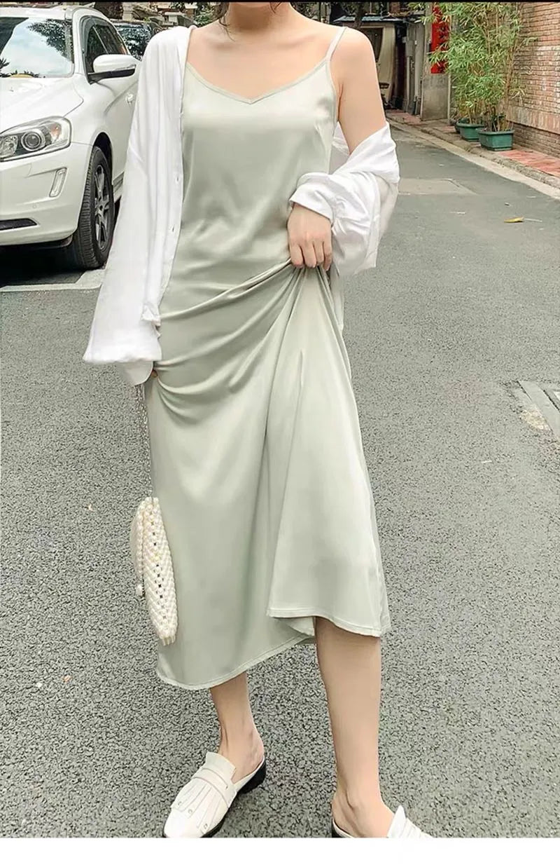 Summer Spaghetti Satin Long Dress