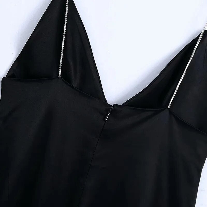 Diamond Spaghetti Strap Satin Midi Dress