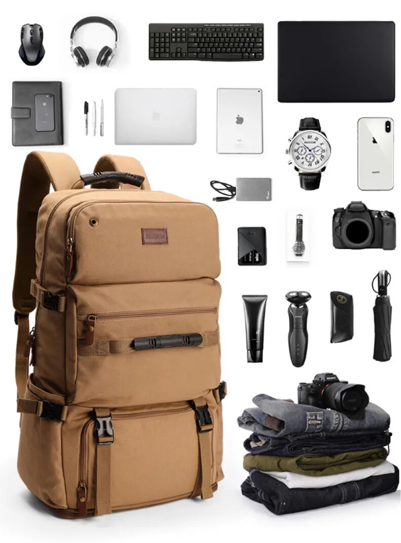 Large Travel Backpack Expandable Canvas Luggage Bag