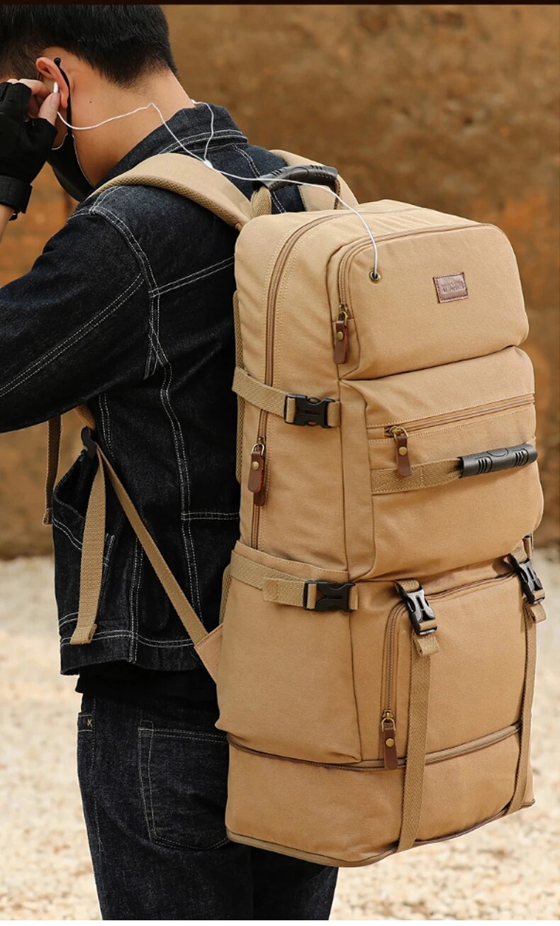 Large Travel Backpack Expandable Canvas Luggage Bag
