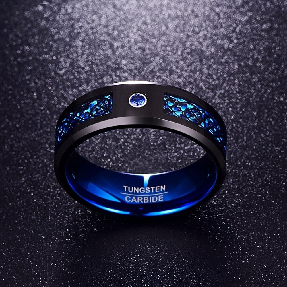 8mm Carbon Fiber  Men Rings  Black Dragon