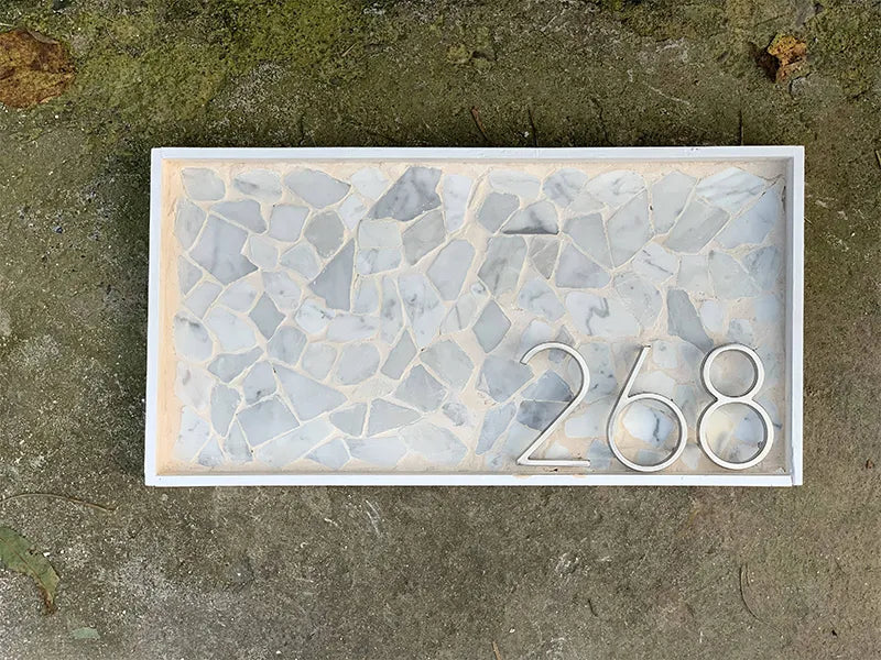 Silver 5-Inch Outdoor Address Numbers with Dash Slash