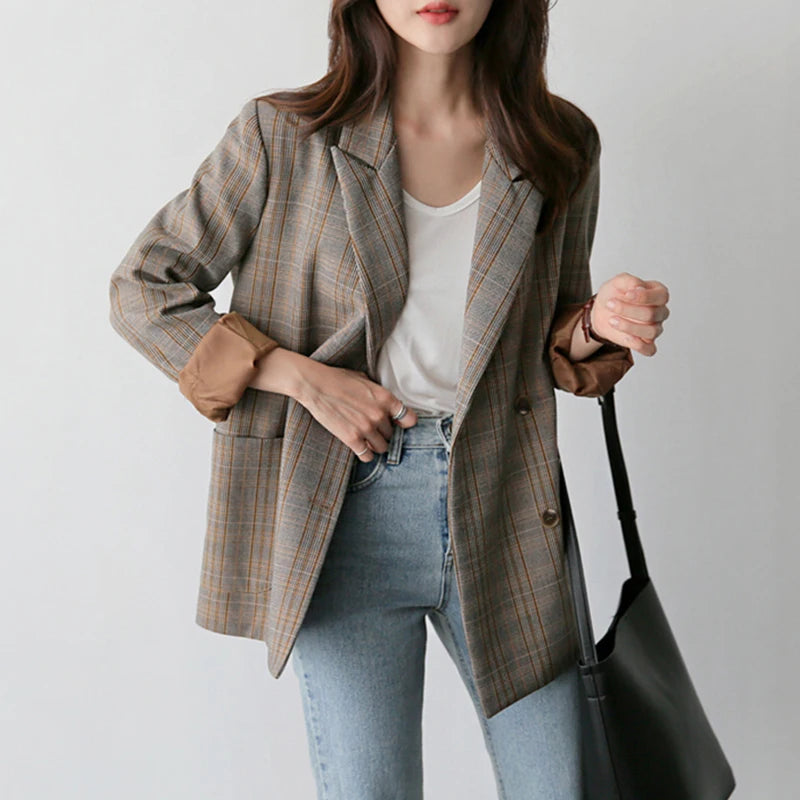 Vintage karierter zweireihiger Blazer