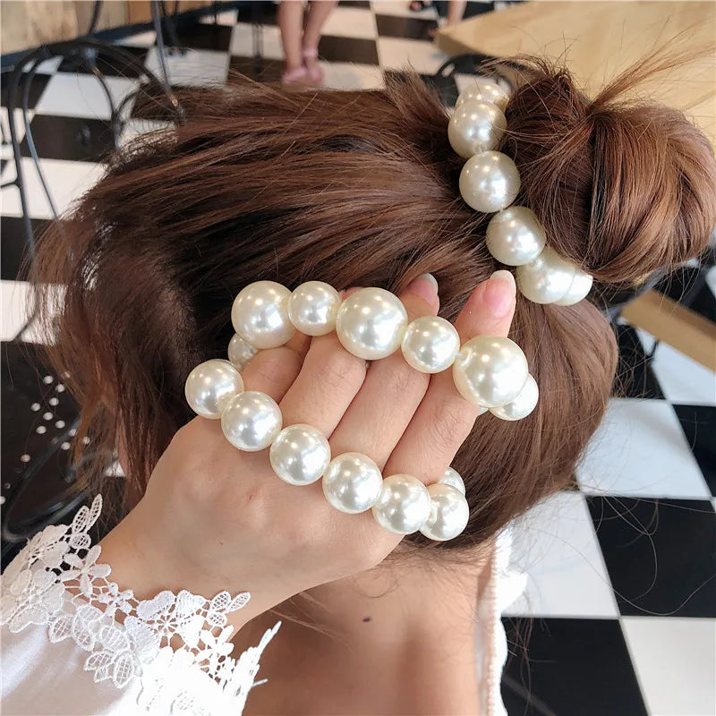 Mujer Lazos Para El Cabello Con Perlas Grandes Banda De Goma De Moda