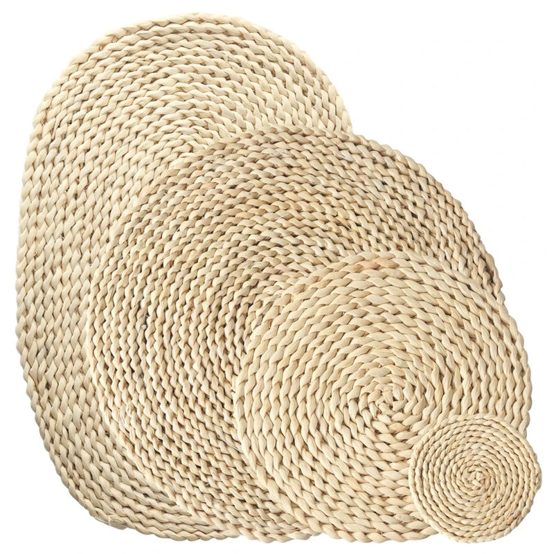 Alfombrilla tejida de piel de maíz natural para mesa de comedor