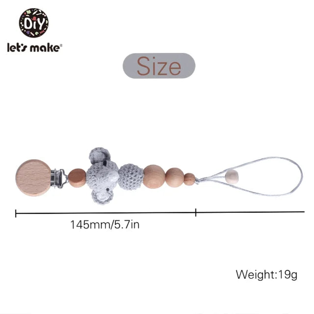 Baby Schnullerkette Elefant Holzclip Geometrische Häkelperlen Tasche Holz Beißring Winzige Stange Schnullerclips Baby Schnullerhalter