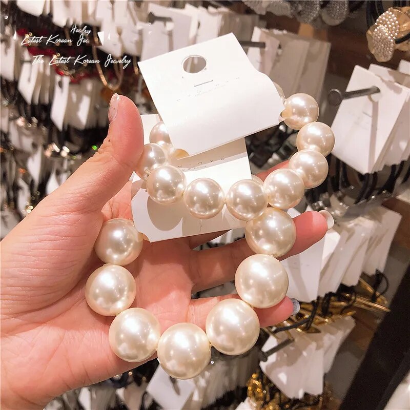 Mujer Lazos Para El Cabello Con Perlas Grandes Banda De Goma De Moda