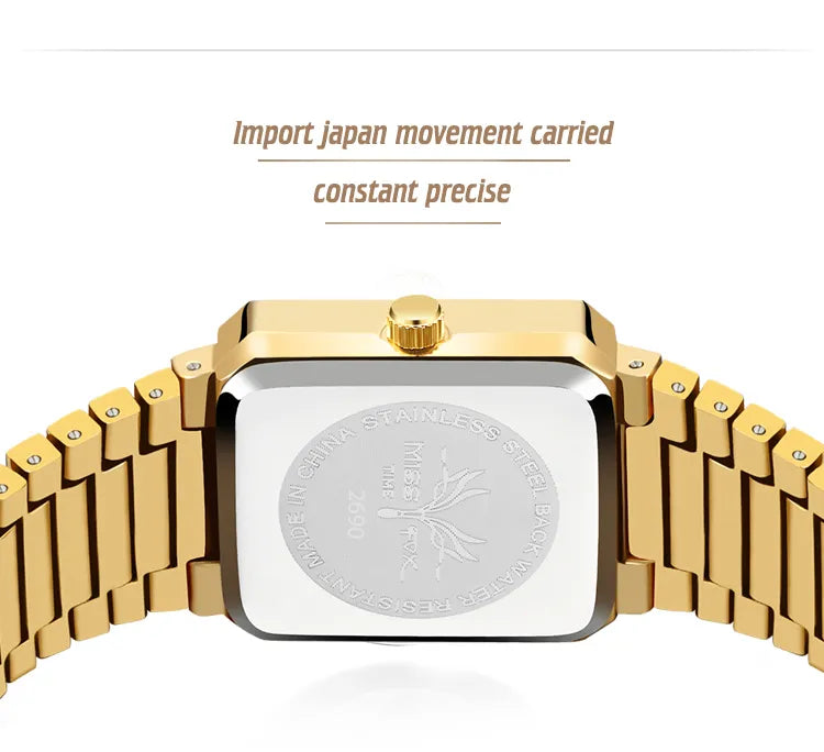 Luxury Brand Ladies Gold Square Watch