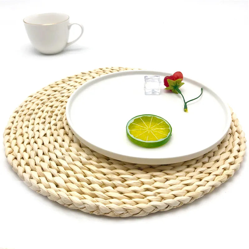 Alfombrilla tejida de piel de maíz natural para mesa de comedor