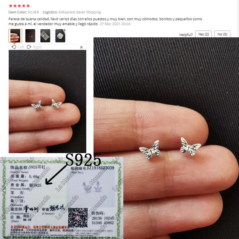925 Sterling Silver Butterfly Earrings